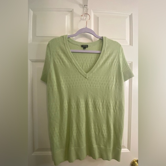 Torrid green everyday soft pointelle pullover v-neck sweater - Picture 3 of 8
